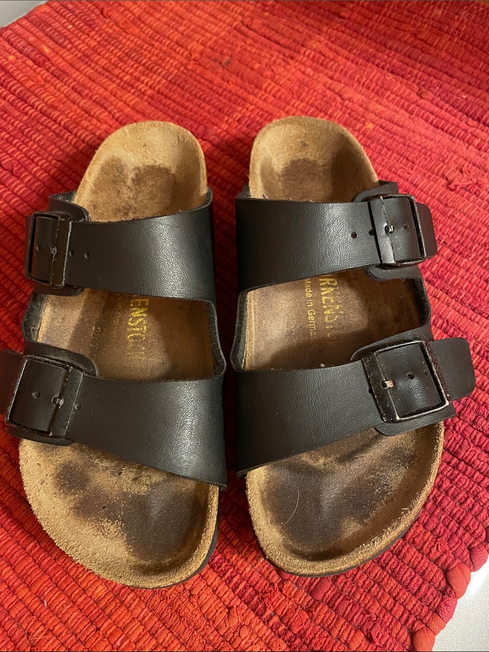Black Double-Buckle Birkenstock Slide Sandals